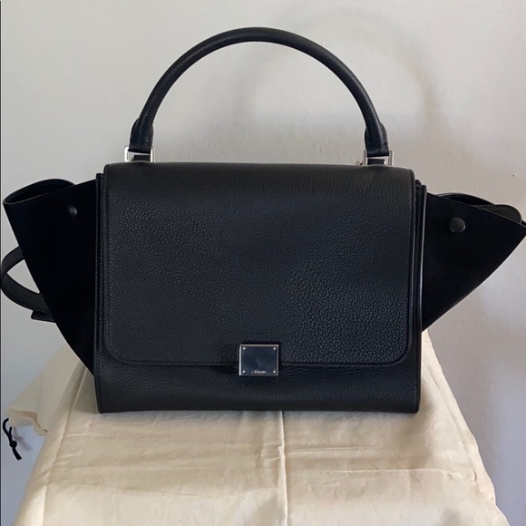 Celine Trapeze Handbag In Black Drummed Calfskin - Picture 2 of 16